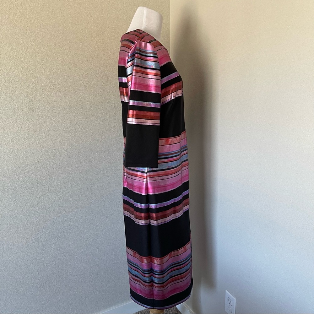 ECI Black Dress with Metallic Pink, Purple and Blue Stripes - Picture 4 of 9